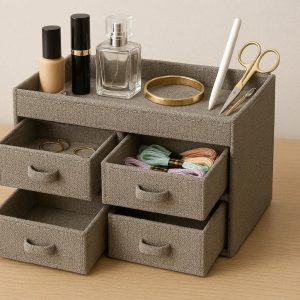 Fabric Desktop Organizer with Removable Drawers for Cosmetics Jewelry and Craft Supplies Small Space Storage