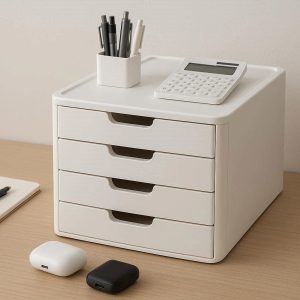 Minimalist White Plastic Desktop Drawer Unit for Student Dormitory Office Stationery and Small Electronic Gadgets