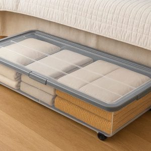 Large Underbed Storage Box with Wheels and Clear Lid for Blankets Pillows and Seasonal Clothing Storage