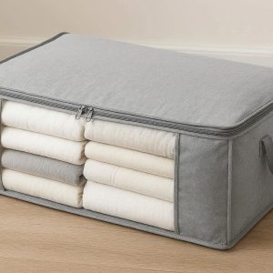 Foldable Fabric Underbed Storage Bag with Reinforced Handles and Large Transparent Window for Clothes and Linens