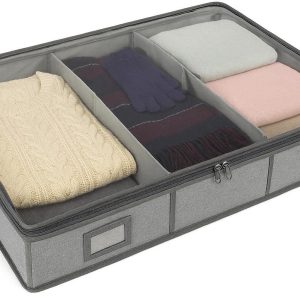 Soft Sided Underbed Storage Bag with Multi Compartments for Organized Seasonal Garment and Accessory Storage