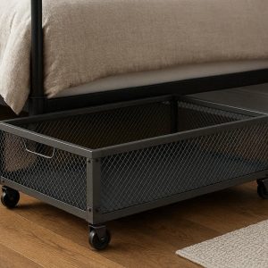 Rolling Metal Underbed Storage Crate with Mesh Design for Better Ventilation and Industrial Bedroom Style