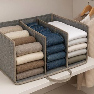 Foldable Wardrobe Organizer Bag with Dividers for Sweaters Jeans and T Shirts Closet Shelf Storage