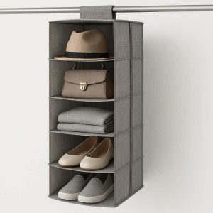 Hanging Wardrobe Storage Bag with Multiple Shelves for Shoes Accessories and Small Clothing Items Organization