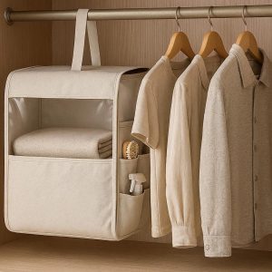Under Hanging Rod Wardrobe Storage Bag with Side Pockets for Underwear Socks and Personal Accessories