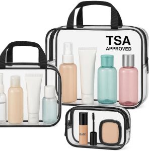 Clear TSA Approved Toiletry Bags Set Leakproof Quartz Size Makeup Pouches for Air Travel and Airport Security