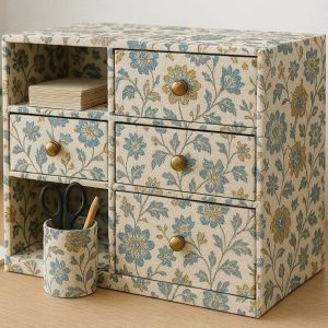 Decorative Fabric Desktop Cabinet with Multiple Compartments for Small Item Storage and Home Office Decor